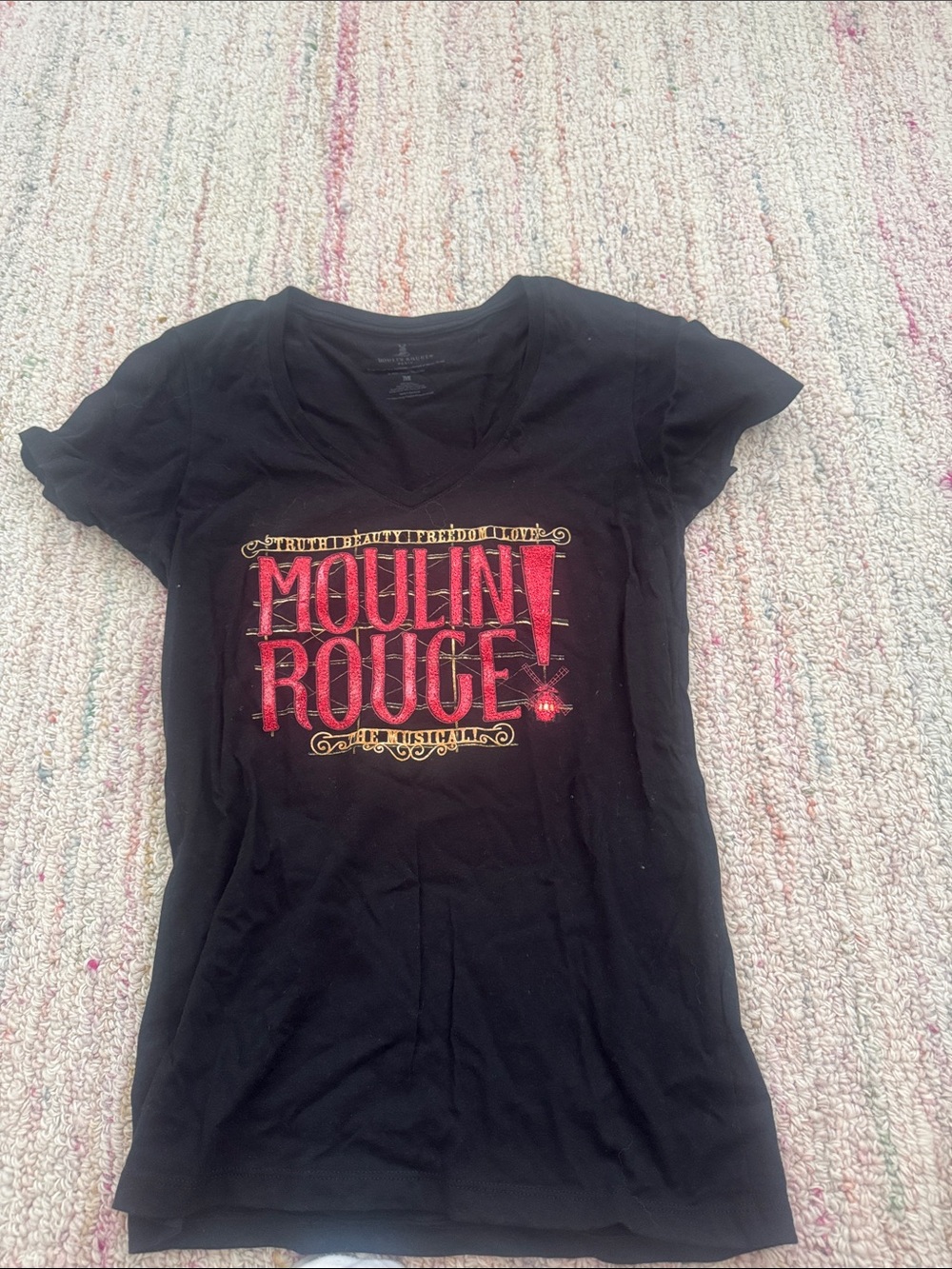 Black Moulin Rouge Graphic V-Neck Tee